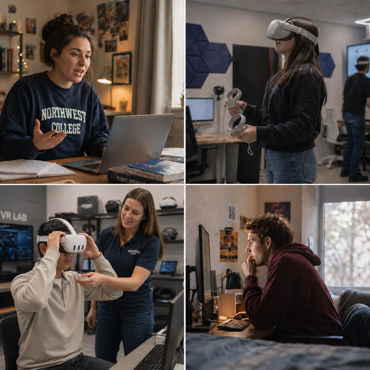 Students practicing through desktop and VR sessions