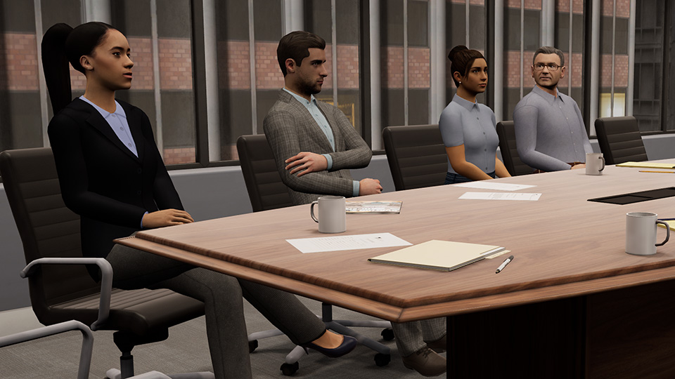 Ovation AI participants in a boardroom presentation scenario