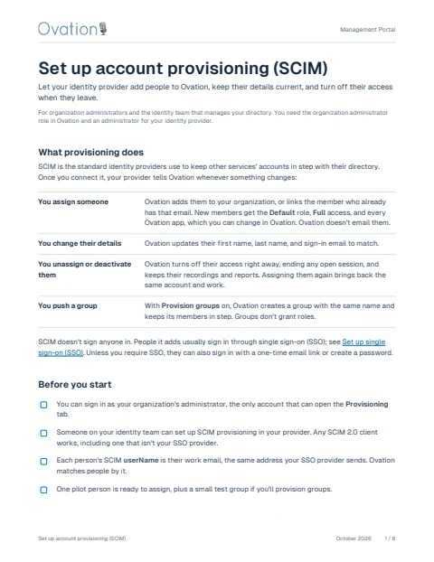 First page of Account Provisioning Guide: Management Portal
