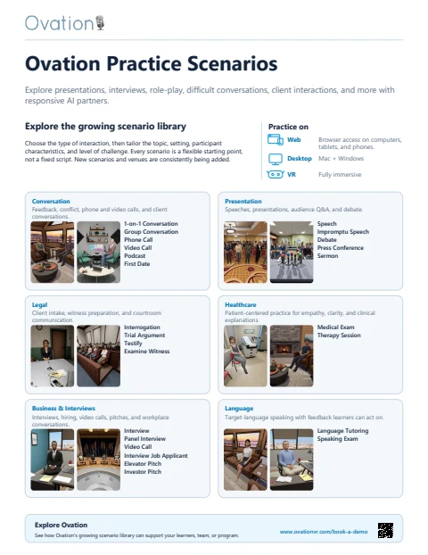 First page of Ovation Practice Scenarios